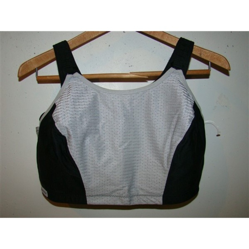 NWOT Glamorise 36B Double Layer Control Sports Bra 1166 Black Gray 132056